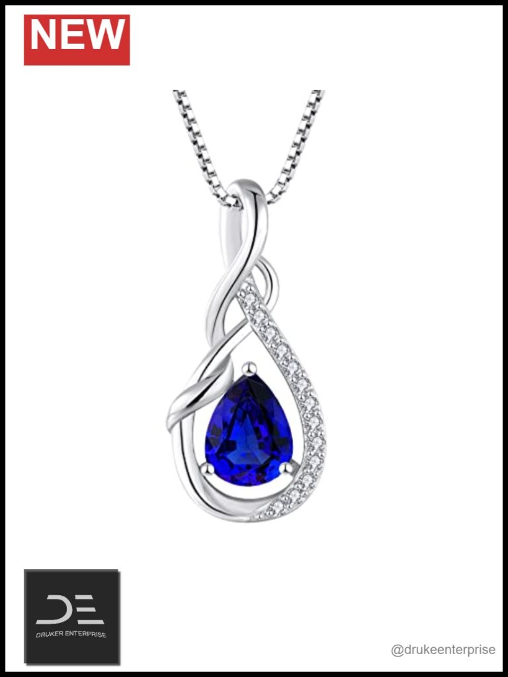 Sterling Silver Infinity Teardrop Necklace 925 Rhodium Cubic Zirconia